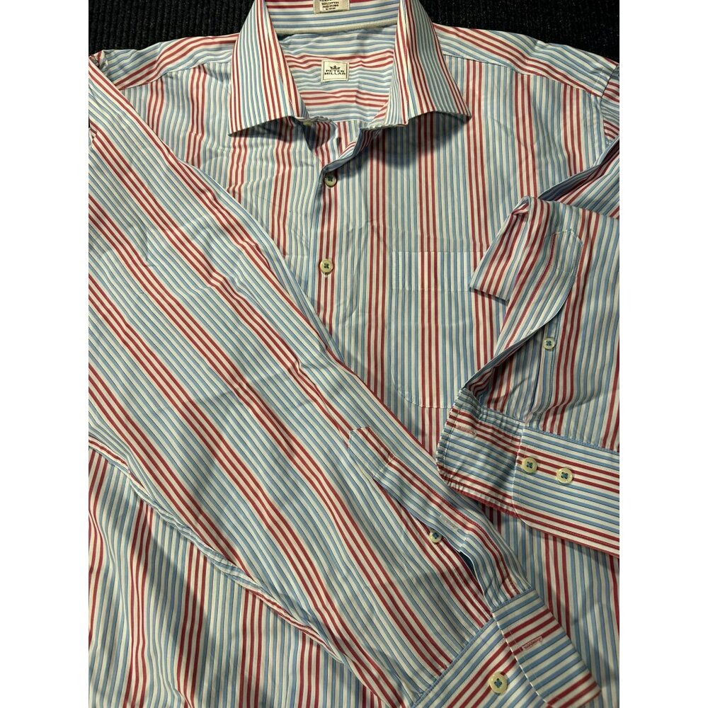 Peter Millar Men's XL Red Blue Striped Button-Down Shirt 100% Cotton Long Sleeve